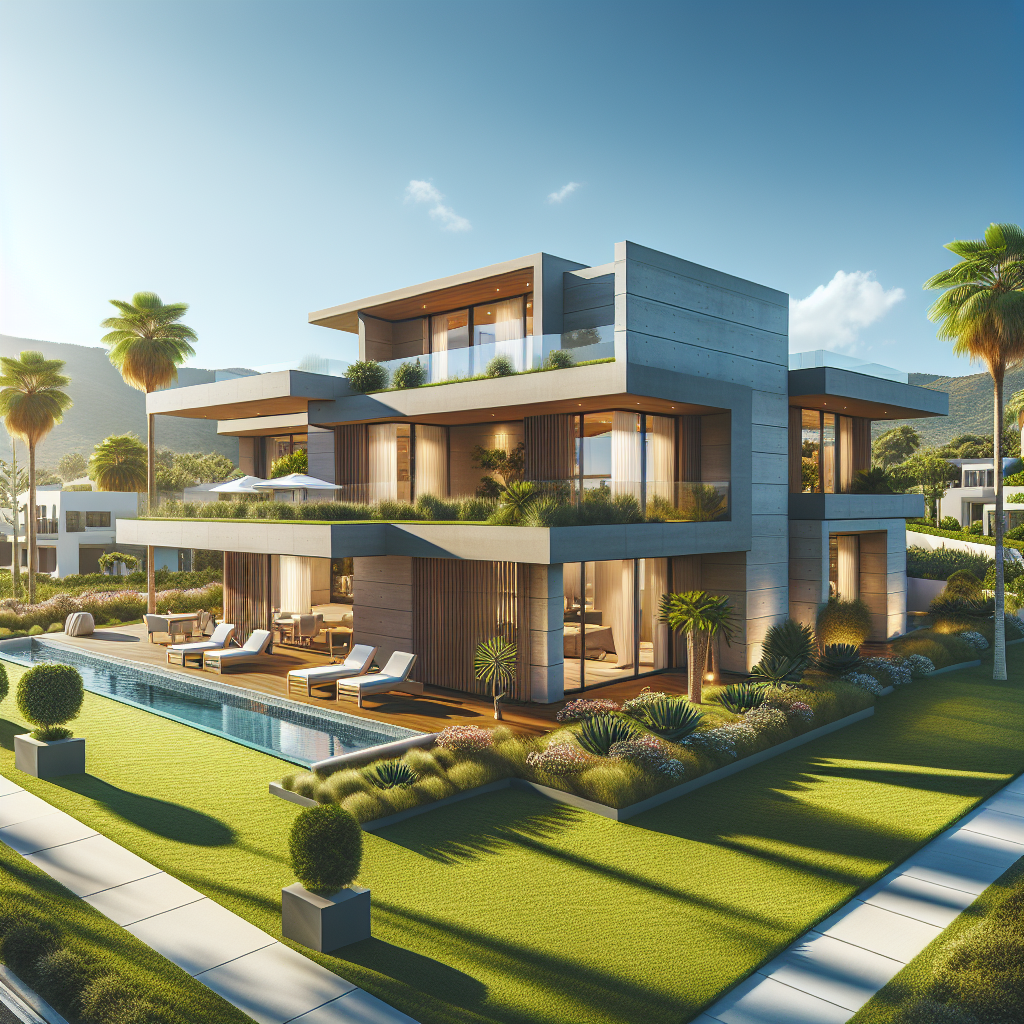 Realistic stock image of a modern Spanish villa
