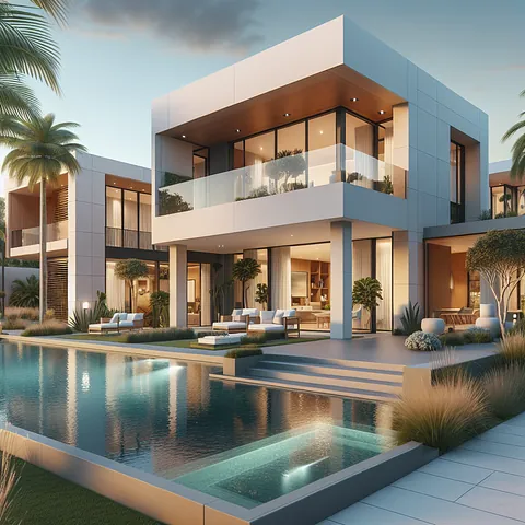 Realistic stock image of a modern Spanish villa